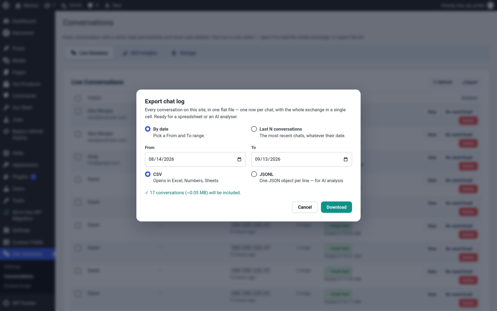 The export dialog