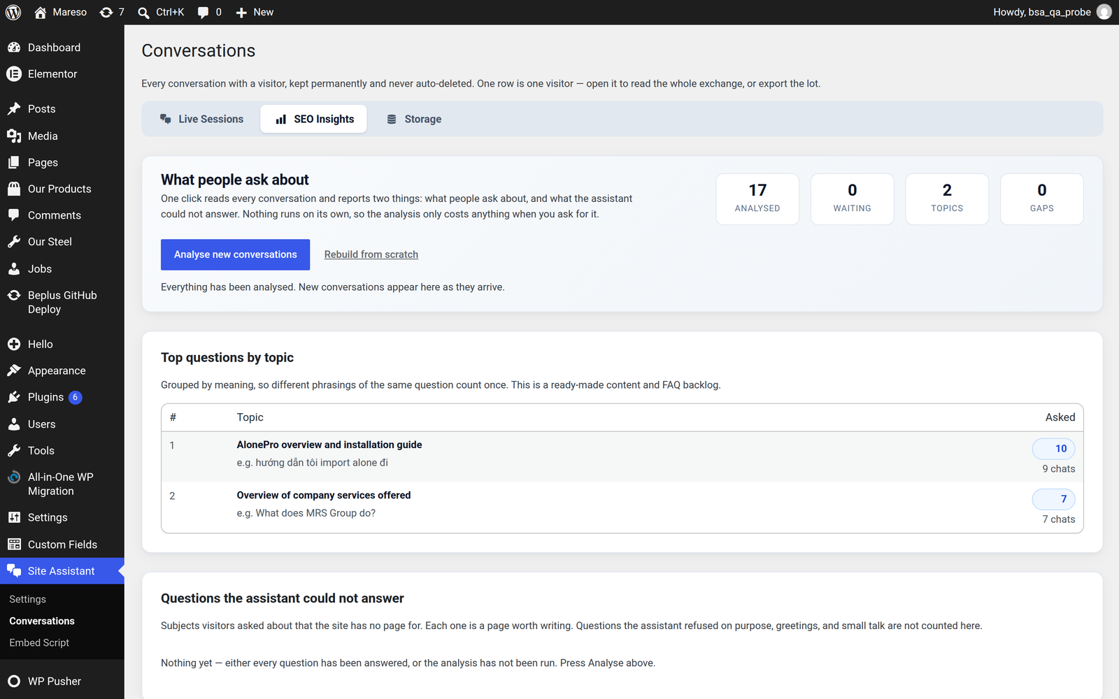 SEO Insights tab
